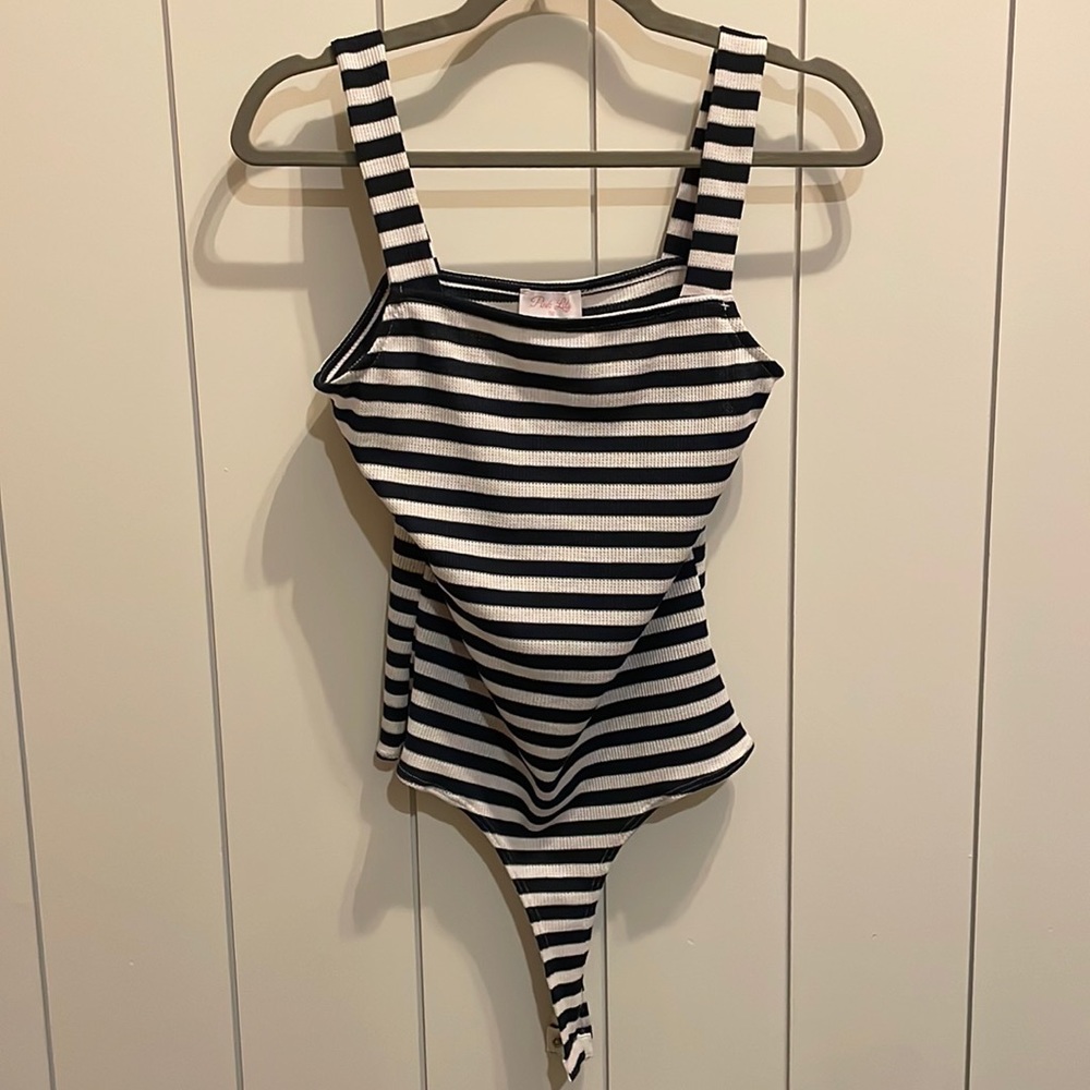 Pink Lily white & blue striped bodysuit